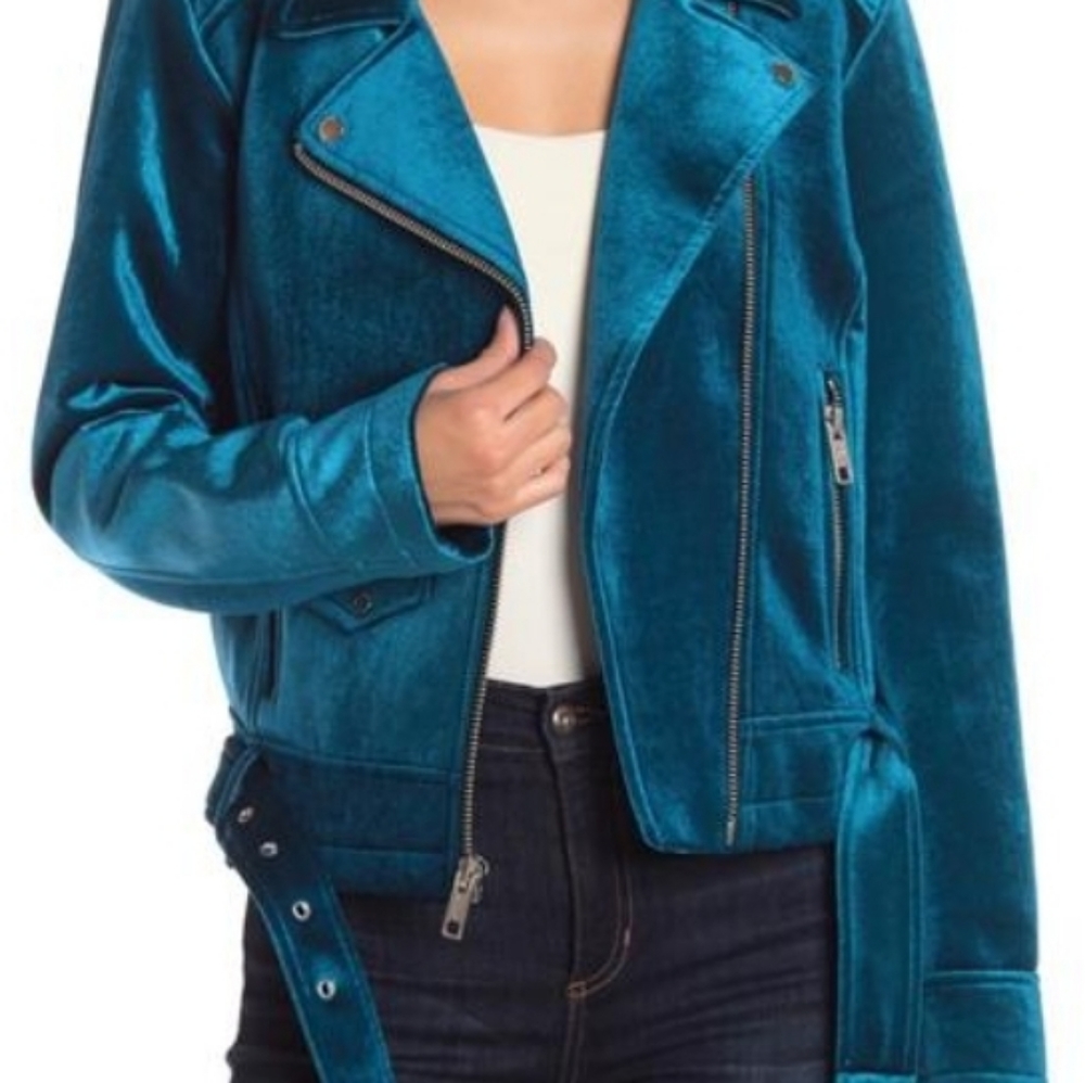 Marc New York Teal Rockaway Velvet Moto Jacket